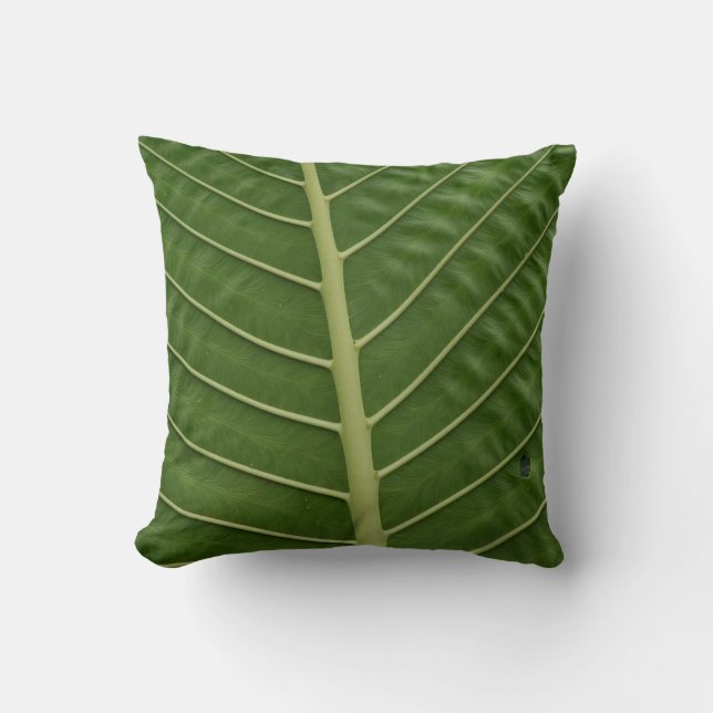 Coussin Green Tropical Rainforest Taro Leaf Veines Motif (Recto)