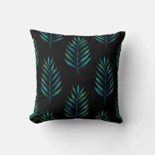 Coussin Green watercolor palm leaves on a black background