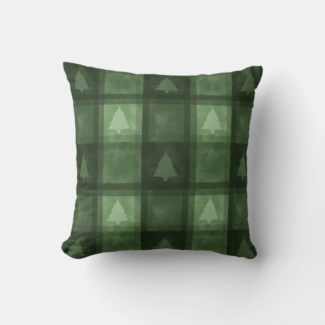 Coussin Green Watercolor Plaid And Fir Trees Christmas (Recto)