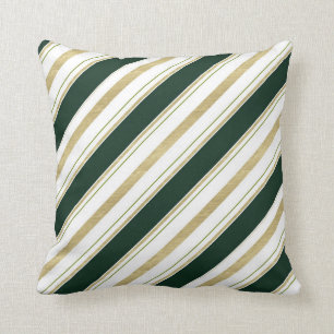Coussin Green White & Gold Stripes Élégant Chic Thon