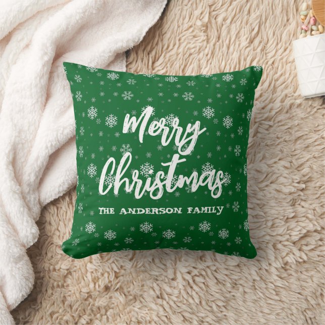 Coussin Green White Snowflakes Joli Retro Famille Noël (Couverture)