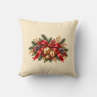 Coussin Grelots de Noël Rouge Ruban Festif