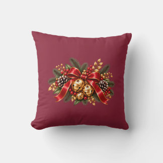 Coussin Grelots de Noël Rouge Ruban Festif