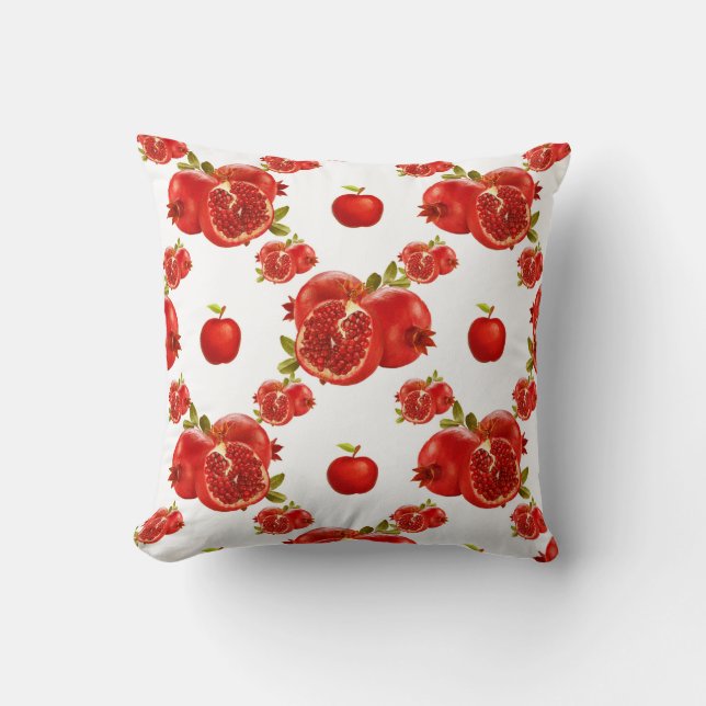 Coussin  Grenade rouge vibrant et aquarelle de pomme  (Recto)