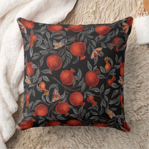 Coussin Grenades et papillons Bella en rouge et gris