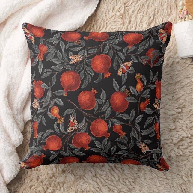 Coussin Grenades et papillons Bella en rouge et gris (Couverture)