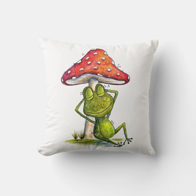 Coussin Grenouille à couchage lunaire sous un champignon (Recto)