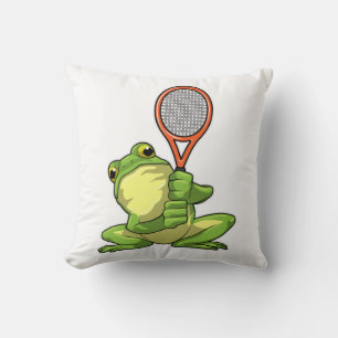Coussin Grenouille au tennis avec raquette de tennis