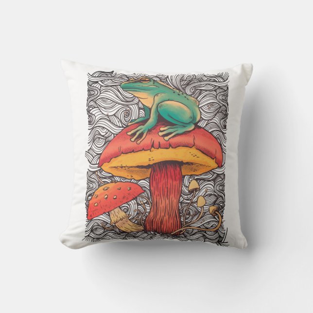 Coussin Grenouille avec champignon  Conception de style Co (Recto)