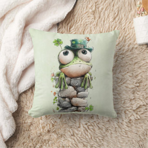 Coussin Grenouille avec chapeau vert et trèfle mignonne