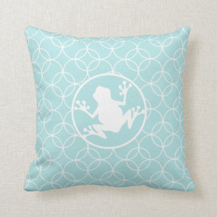 Coussin Grenouille blanche sur des cercles de bleus