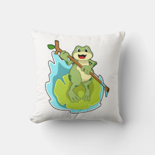 Coussin Grenouille comme randonneur avec bâton