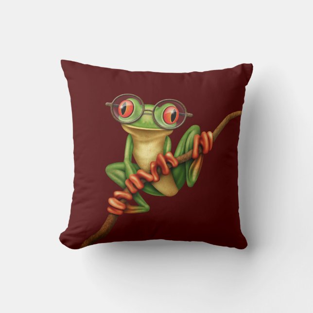 Coussin Grenouille d'arbre verte mignonne avec des verres (Recto)