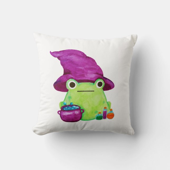 Coussin Grenouille de sorcière avec cauldron et potions Aq (Recto)