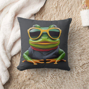 Coussin Grenouille drôle avec lunettes de soleil