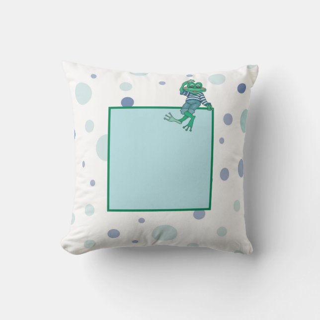 Coussin Grenouille en Jeans, Anniversaire, Pois (Recto)