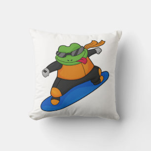 Coussin Grenouille en snowobarder avec snowboard