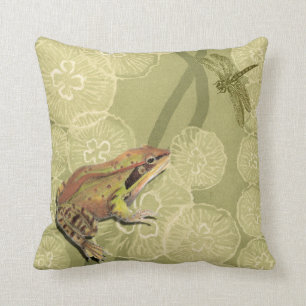 Coussin Grenouille et libellule sur nénuphars