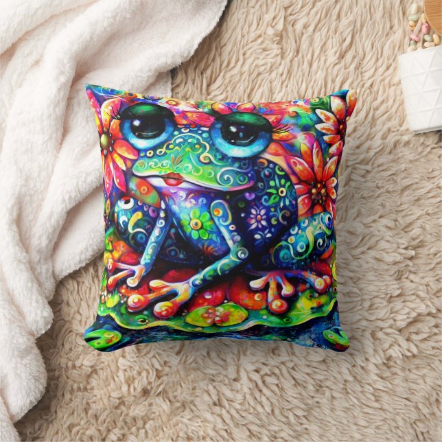 Coussin Grenouille florale impressionniste Whimsical bleu  (Couverture)