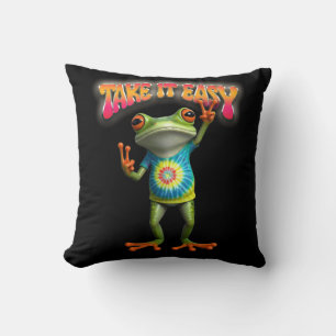 Coussin Grenouille Hippie Prenez les Choses Calmement Coul