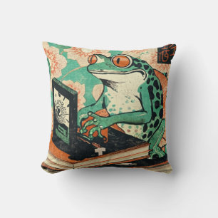 Coussin Grenouille jouant à des jeux PC, art de grenouille