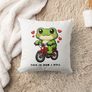 Coussin Grenouille Mignonne à Vélo Art de Grenouille Kaw