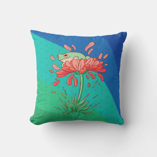Coussin Grenouille mignonne avec pétales de fleurs (Recto)
