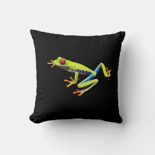 Coussin Grenouille peinte aux yeux rouges dos noir solide