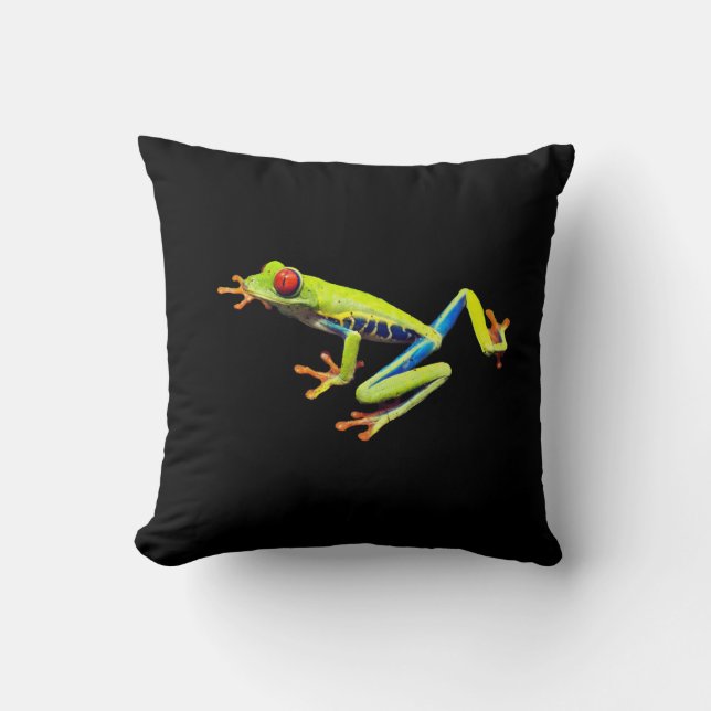 Coussin Grenouille peinte aux yeux rouges dos noir solide (Recto)