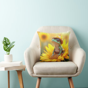 Coussin Grenouille sur un tournesol