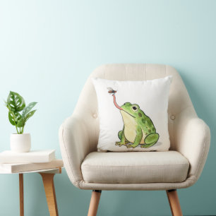 Coussin Grenouille verte attrapant une mouche