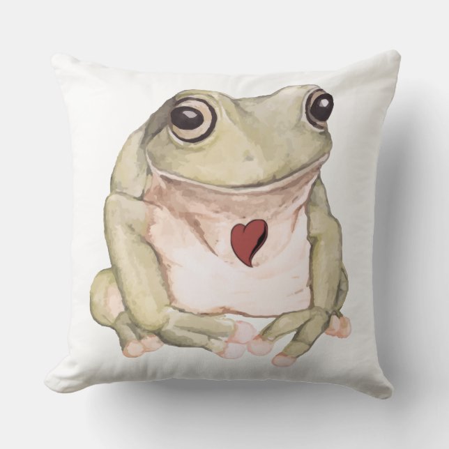 Coussin Grenouille verte dessinée à la main (Recto)