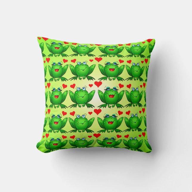 Coussin Grenouilles Heureuses Dessin Animé Amour Cœurs Ver (Recto)