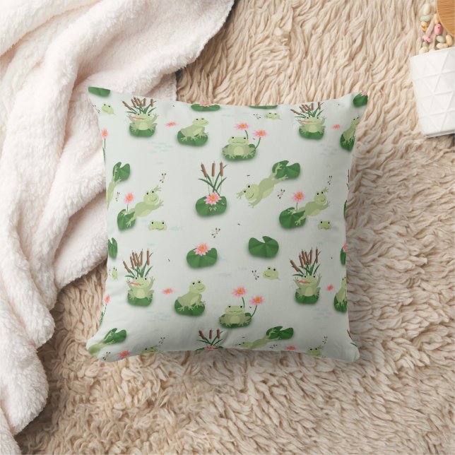 Coussin Grenouilles Mignonnes dans une Crèche d'Étang de N (Couverture)