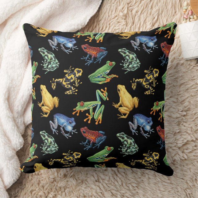 Coussin Grenouilles sur noir (Couverture)