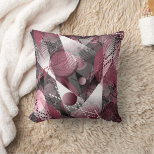 Coussin Grey, Bourgogne, blanc motif abstrait.