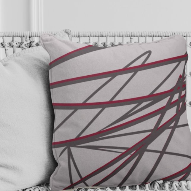 Coussin Grey & Bourgogne Moderne Élégant Abstrait (Créateur téléchargé)