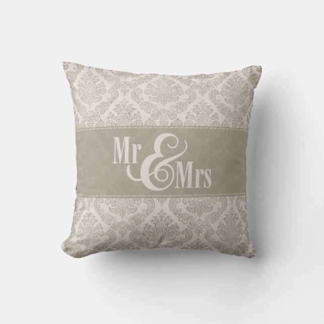 Coussin Grey Damask "Mr & Mrs" coussin, personnalisée (Recto)