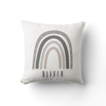 Grey/Neutral Boho Rainbow Monogram Pillow 