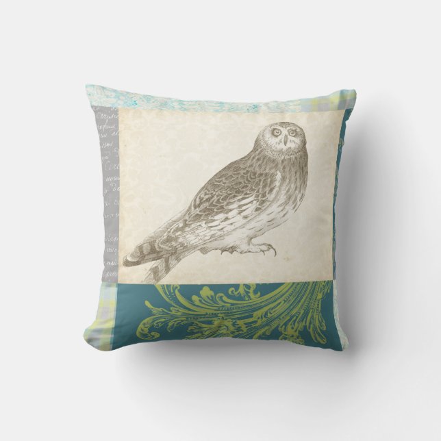 Coussin Grey Owl sur Arrière - plan Motif (Recto)