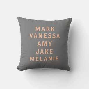 Coussin Grey Peach Modern Élégant Noms Centrés