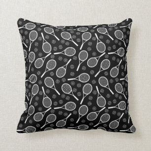 Coussin Grey Tennis Racket Balls Athlétisme Motif Sports