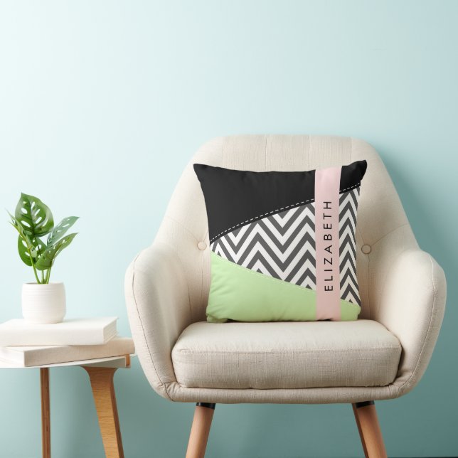 Coussin Grey Zigzag, Grey Chevron, Mint, Votre Nom (Chaise)