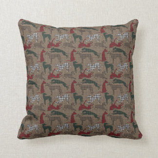 Coussin Greyhound Christmas Plaid Burlap