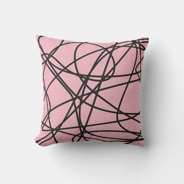 Coussin Gribouillis abstrait noir sur rose (Recto)