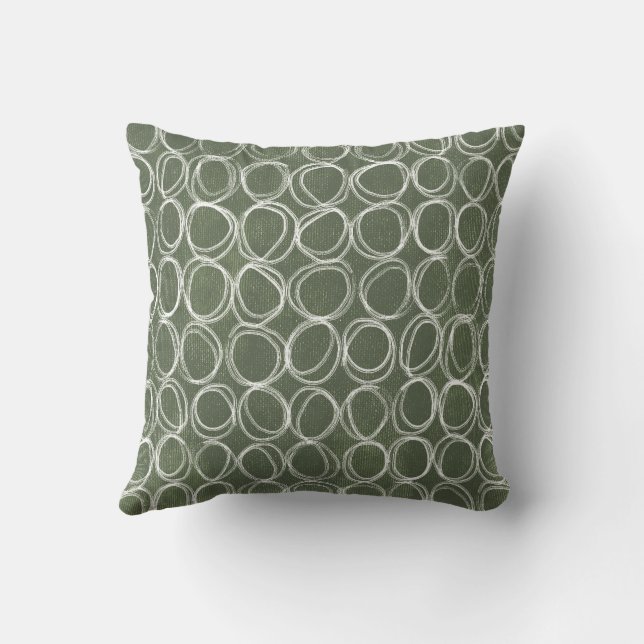Coussin Gribouillis de cercle rustique vert olive dessinés (Verso)