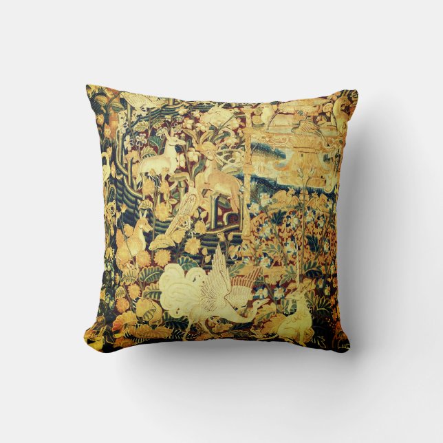 COUSSIN GRIFFIN BLANC UNICORN, ANIMAUX, FLEURS D'IMAGINAIR (Recto)