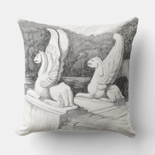Coussin Griffins sculpté crayon monochrome Art