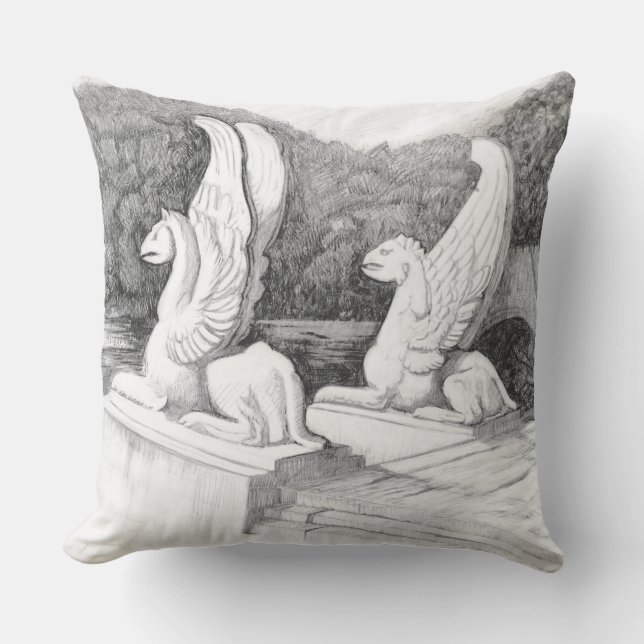 Coussin Griffins sculpté crayon monochrome Art (Recto)