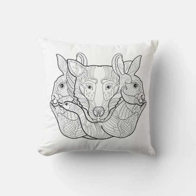 Coussin Griffonnage animal de groupe (Recto)